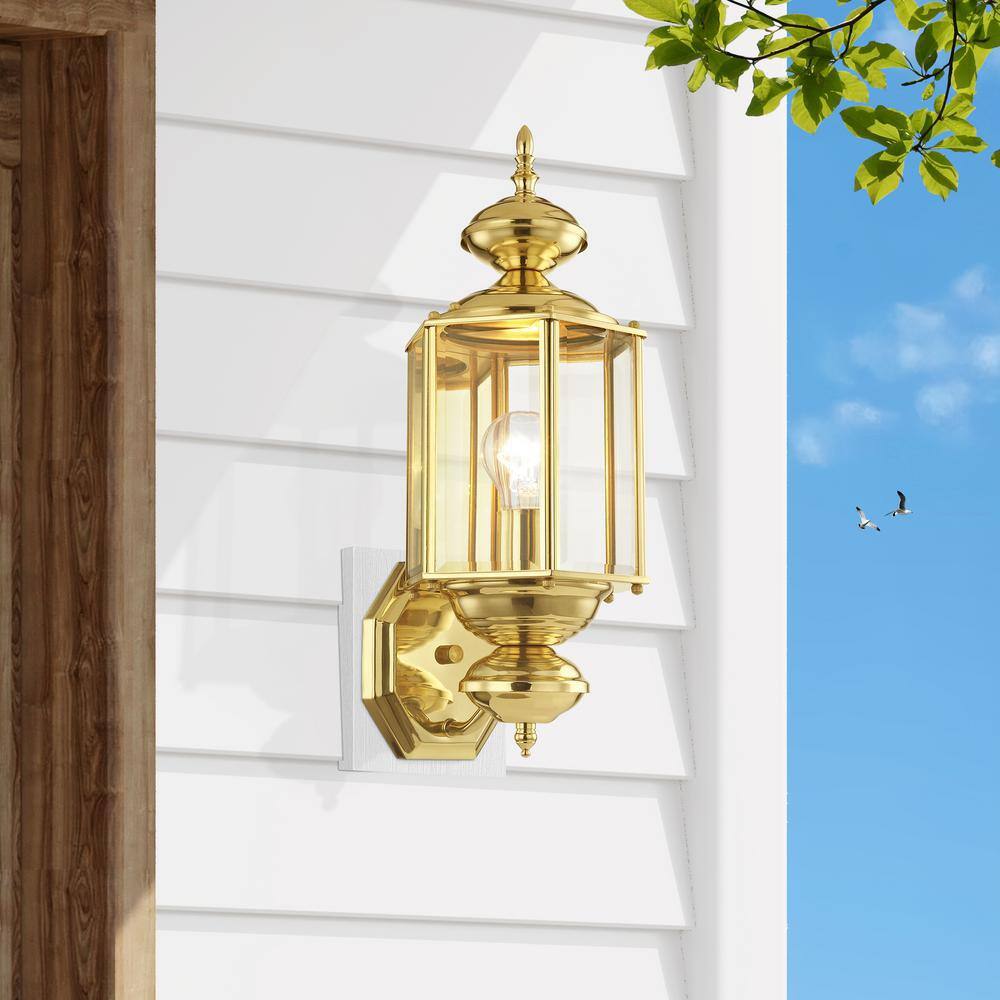Polished Brass Outdoor Lantern Sconce with Clear Beveled Glass