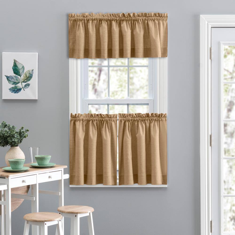 Tan Poly Cotton Duck Fabric Rod Pocket Window Tiers