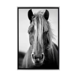 Black and White Wild Horse Framed Canvas Wall Art - 12 in. x 18 in. Size, by Kelly Merkur 1-pc Champagne Frame