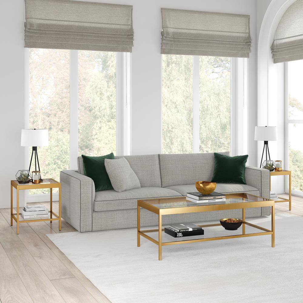 Elegant 45" Gold Metal and Glass Coffee Table with Storage