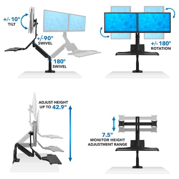 Sit Stand Dual Monitor Arm - Desk Mount Dual Computer Monitor Adjustable  Standing Workstation for up to 24 Displays - VESA Ergonomic Stand Up Desk