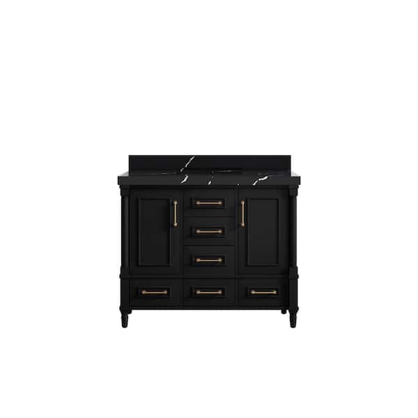 Willow Collections Hudson 42 in. W x 22 in. D x 36 in. H Single Sink Bath Vanity in Black with 2 in. Calacatta Black Qt. Top