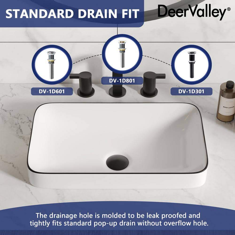 White and Black Ceramic Rectangular Above-Counter Vessel Sink