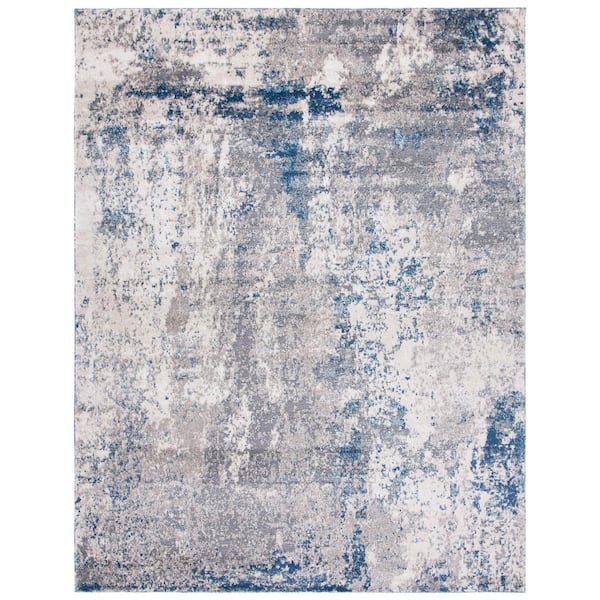 SAFAVIEH Aston Gray/Navy 8 ft. x 10 ft. Abstract Distressed Geometric Area Rug