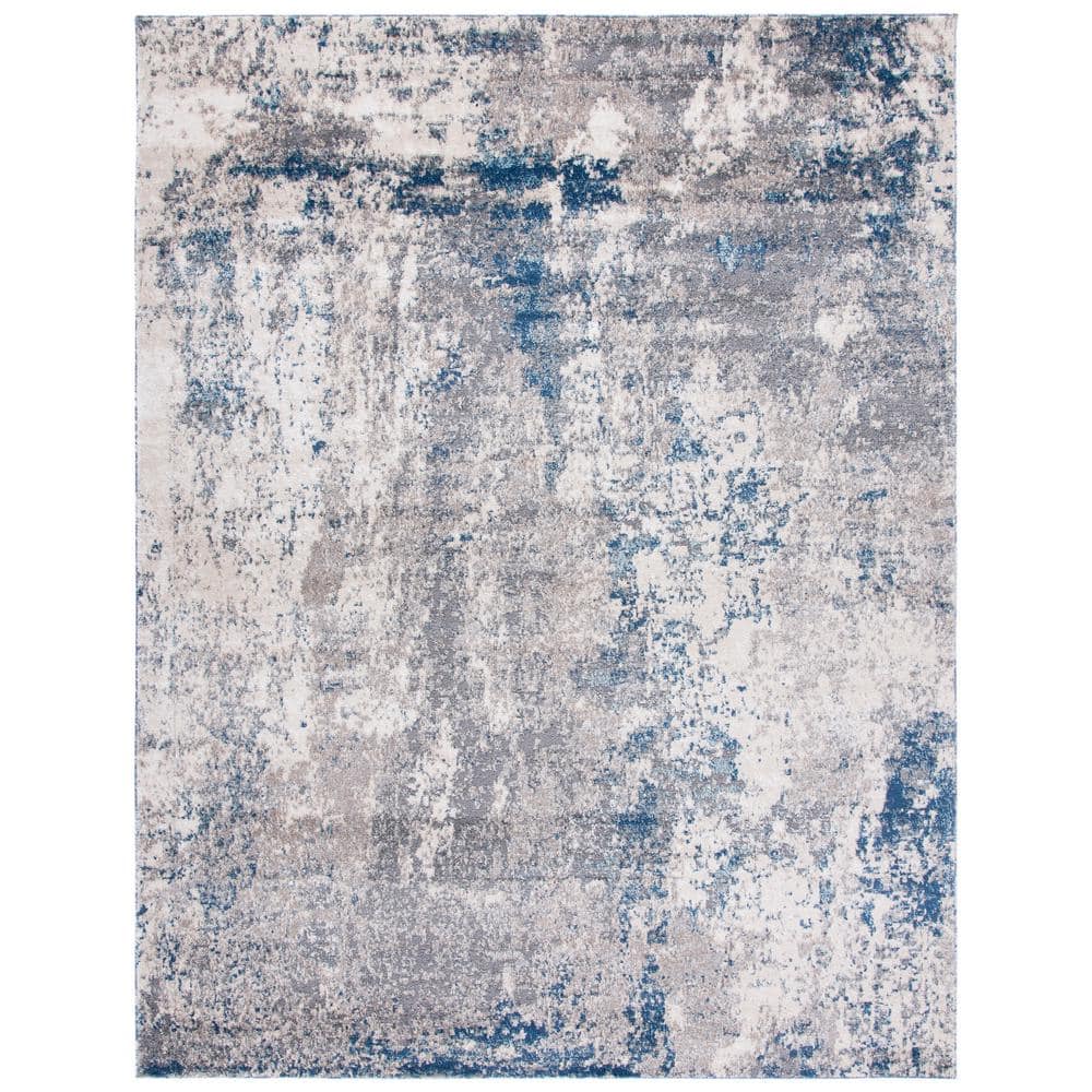 Aston Abstract Gray and Navy Round Synthetic Area Rug, 54 in