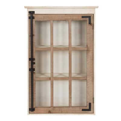 Hutchins 6 in. x 20 in. x 32 in. Rustic Brown/White Wood Decorative Cabinet Wall Shelf with Glass Door