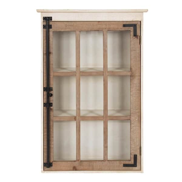 Kate and Laurel Hutchins 6 in. x 20 in. x 32 in. Rustic Brown/White Wood Decorative Cabinet Wall Shelf with Glass Door