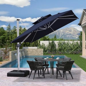 9 ft. Square High-Quality Aluminum Cantilever Polyester Outdoor Patio Umbrella with Base, Navy Blue