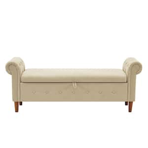 Beige Storage Bench Tufted Storage Bench for Bedroom End of Bed Ottoman Benches Linen Fabric Upholstered 24 x 63 x 22
