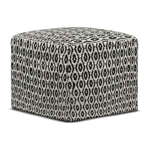 Kiana Square Woven Pouf in Black and White Recycled PET Polyester