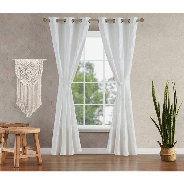 Jessica Simpson Lola 38 in. W x 96 in. L Textured Light Filtering Grommet Tiebacks Curtain in White (2-Panels and 2-Tiebacks)