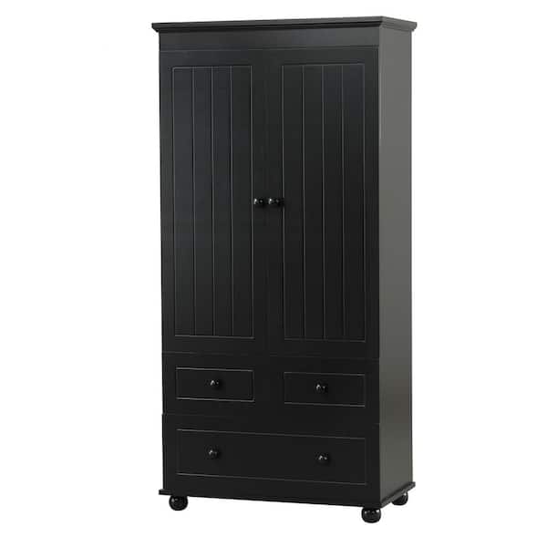30.6 in. W x 15.8 in. D x 62.7 in. H Black Wood Bathroom Floor Storage Linen Cabinet with Adjustable Shelf and Drawers