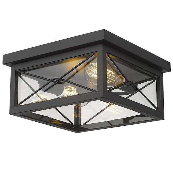 JAZAVA 12 in. 2-Light Black Flush Mount Farmhouse Ceiling Light HD0387B ...