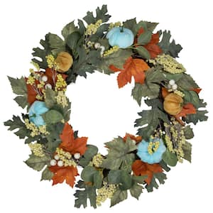 22 in. Green and Orange Foliage and Gourds Thanksgiving Artificial Wreath