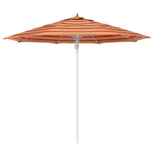 California Umbrella 11 ft. Silver Aluminum Commercial Market Patio Umbrella Fiberglass Ribs and Pulley lift in Astoria Sunset Sunbrella