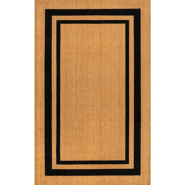 Blaire Modern Classic Double Border Natural/Black 3 ft. x 5 ft. Indoor/Outdoor Area Rug