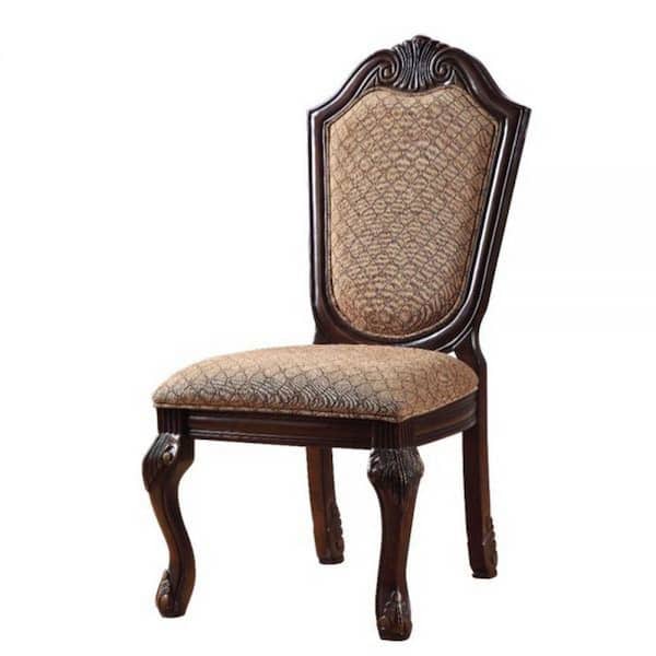 Benjara Brown Wooden Side Chair with Padded Seating and Cabriole Legs (Set of 2)