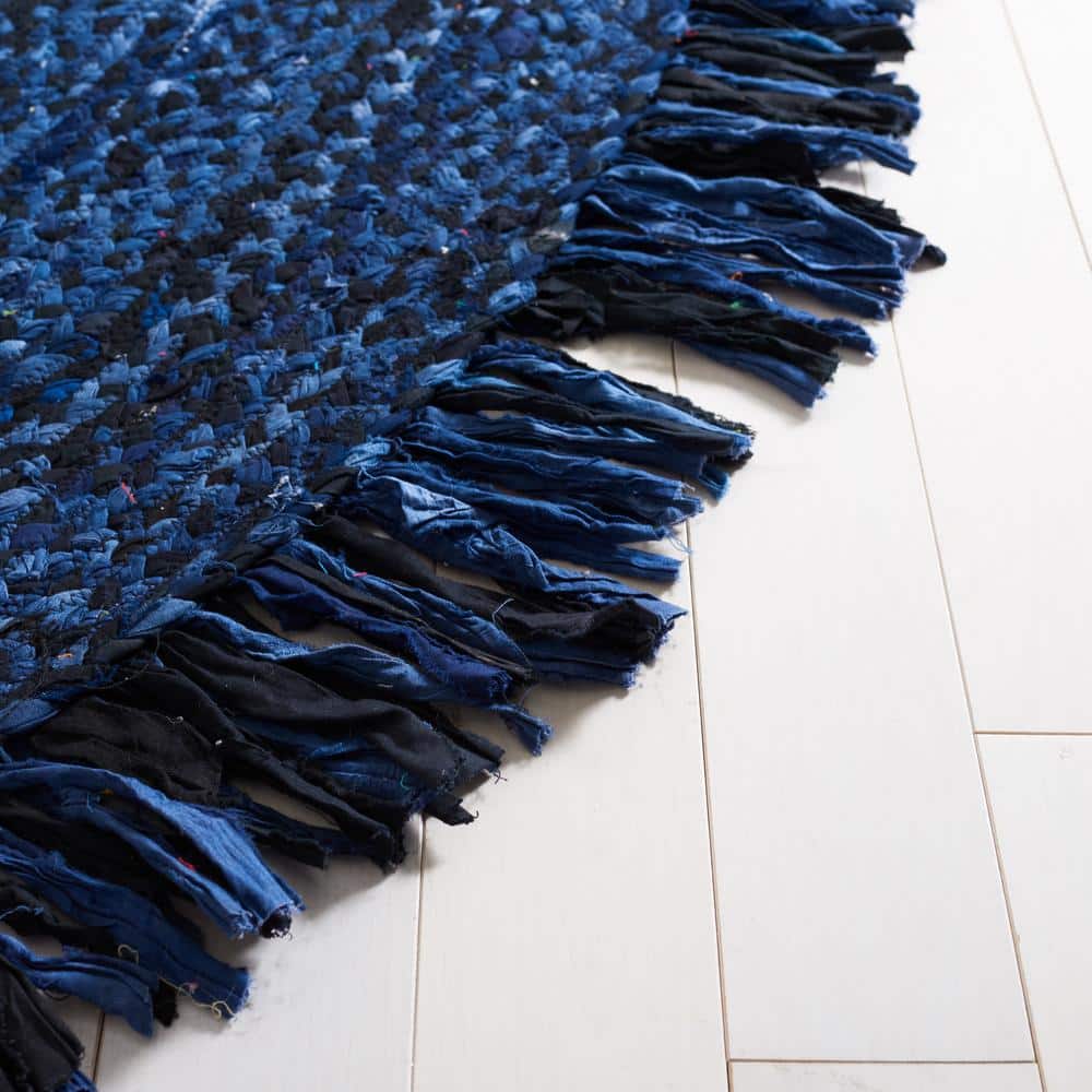 Navy and Black Oval Braided Cotton 6' x 9' Rug