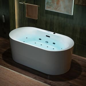 59 in. x 31.5 in. Acrylic Freestanding Whirlpool and Air with Inline Heater Soaking Bathtub in White with Black Hardware