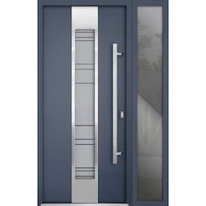 0757 48 in. x 80 in. Left-hand Inswing Frosted Glass Gray Graphite Steel Prehung Front Door with Hardware