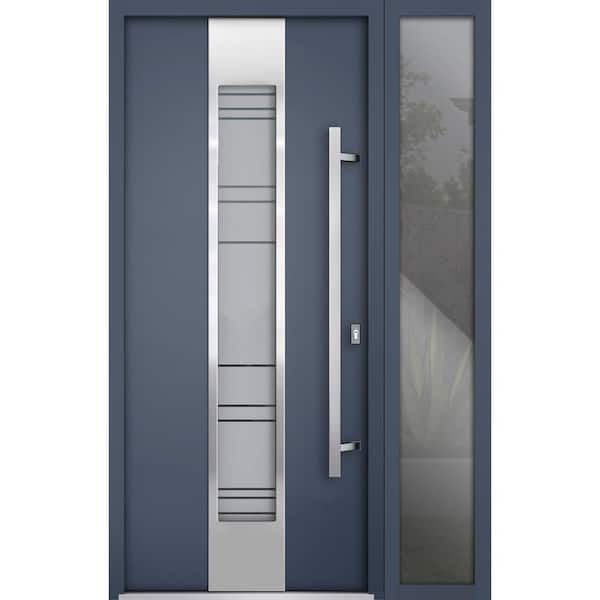VDOMDOORS 0757 52 in. x 80 in. Left-hand Inswing Frosted Glass Gray Graphite Steel Prehung Front Door with Hardware