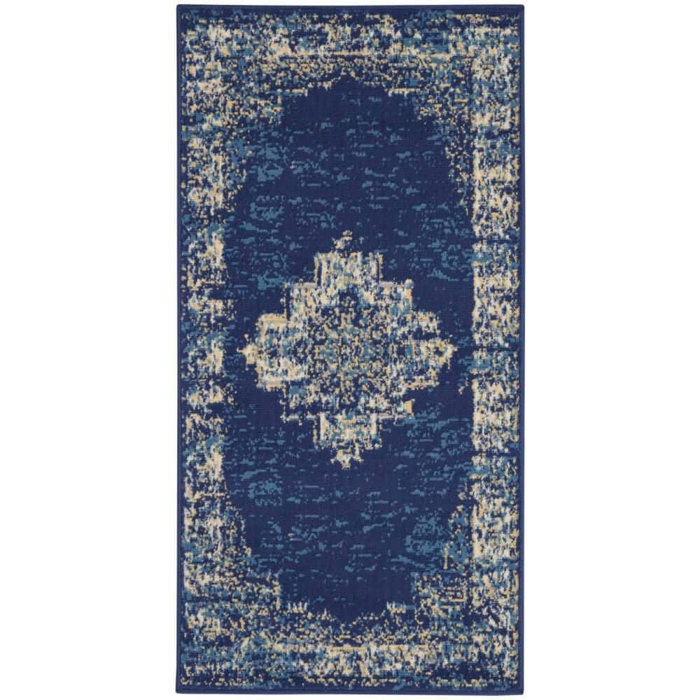 Grafix Navy Blue doormat 2 ft. x 4 ft. Persian Medallion Transitional Kitchen Area Rug price history on PriceWatchPro