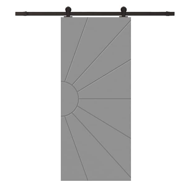 CALHOME 24 in. x 80 in. Light Gray Painted Composite MDF Paneled Interior Sliding Barn Door with Hardware Kit