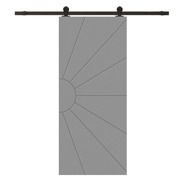 CALHOME 30 in. x 84 in. Light Gray Painted Composite MDF Paneled Interior Sliding Barn Door with Hardware Kit