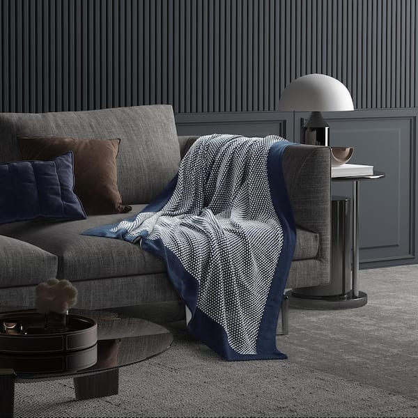 COZY TYME Cortez Navy 2 Tone Acrylic 50 in. x 60 in. Throw Blanket