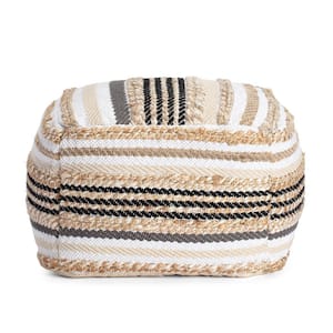 Arsenal 22 in. x 22 in. x 16 in. Beige and Grayscale Pouf