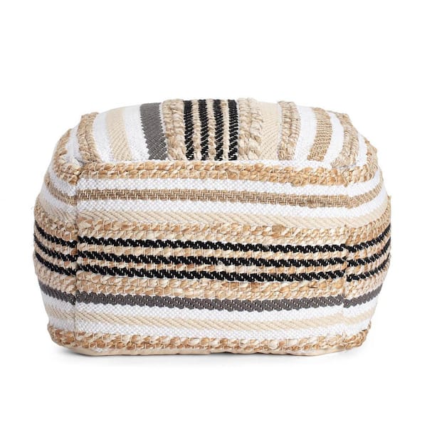 Anji Mountain Arsenal 22 in. x 22 in. x 16 in. Beige and Grayscale Pouf