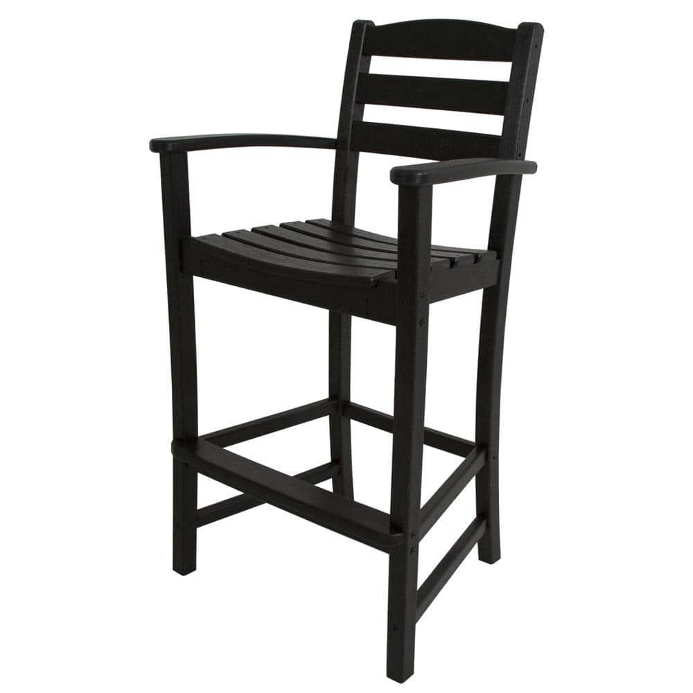 POLYWOOD La Casa Cafe Black Plastic Outdoor Patio Bar Arm Chair -  TD202BL