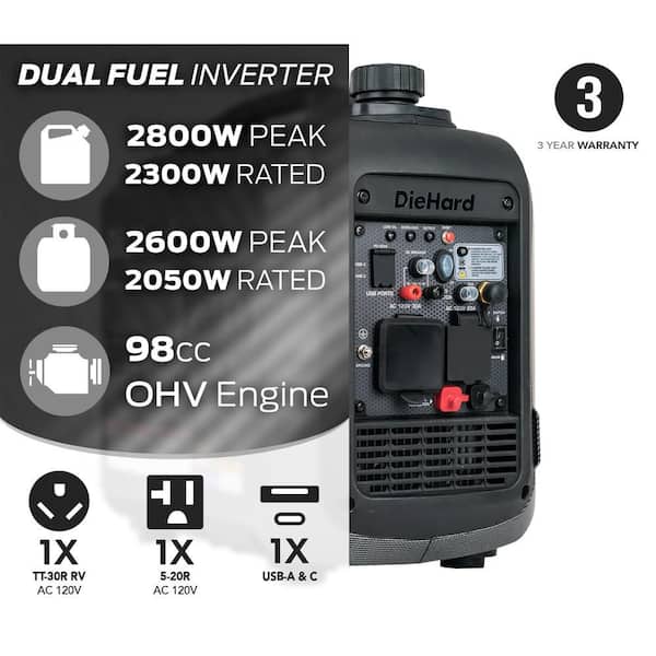 DieHard 2800 Watt Recoil Start Dual Fuel Gas LPG Inverter