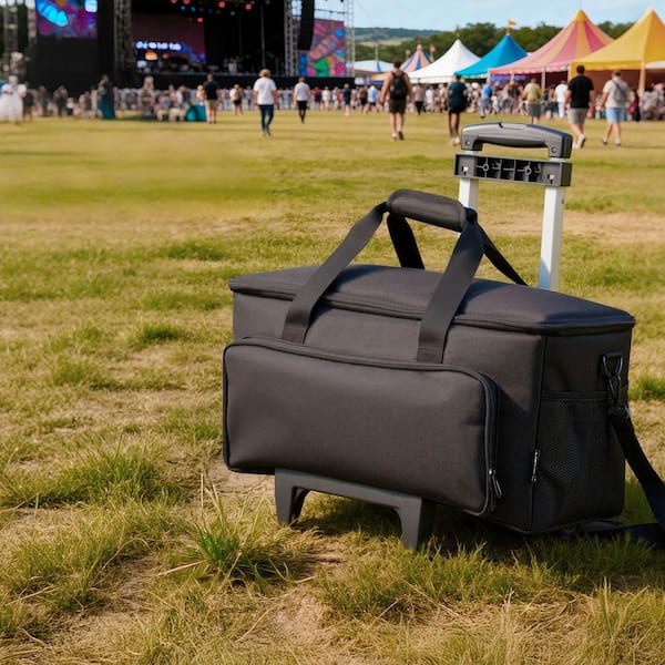 1680D Rolling DJ Cable Bag, Padded File Gig Bag with 6 Detachable Divider, Travel Storage Music Gear Case, Black