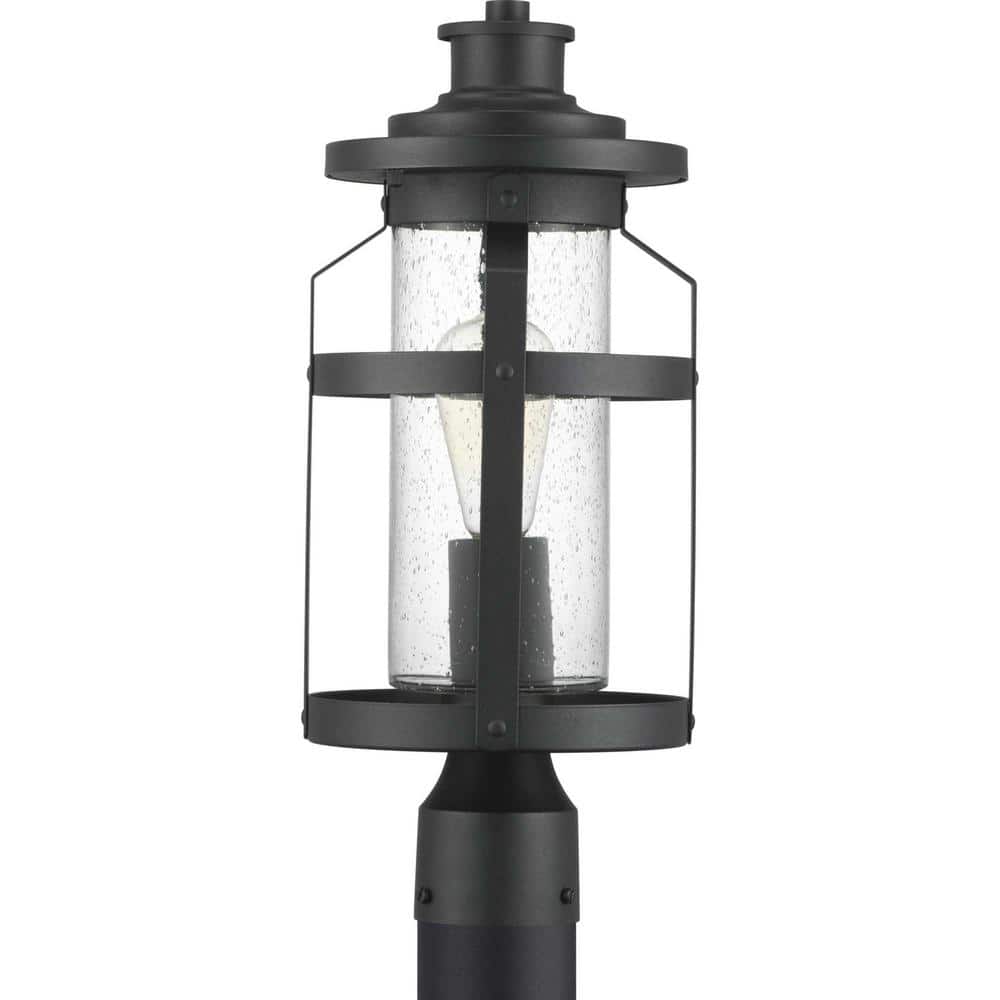 Haslett Collection 1-Light Textured Black Clear Seeded Glass Farmhouse Outdoor Post Lantern Light price history on PriceWatchPro