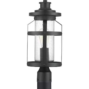 Haslett Collection 1-Light Textured Black Clear Seeded Glass Farmhouse Outdoor Post Lantern Light