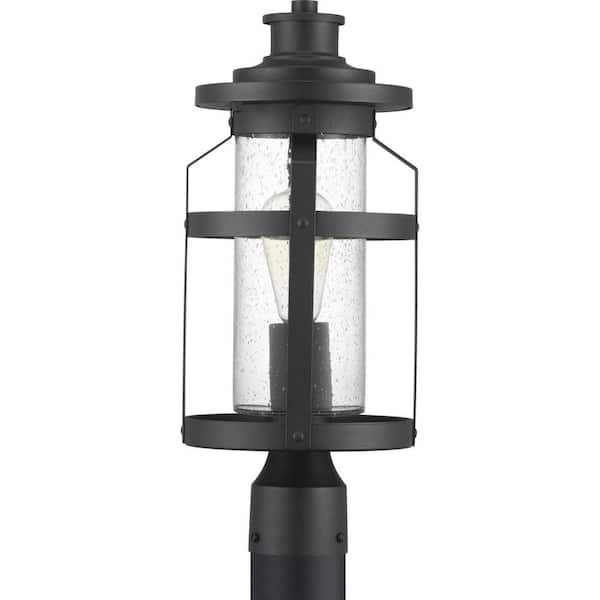 Progress Lighting Haslett Collection 1-Light Textured Black Clear Seeded Glass Farmhouse Outdoor Post Lantern Light