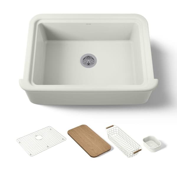 Audrine by Studio McGee 32.5 in. Farmhouse/Apron-Front Single Bowl Fireclay Workstation Kitchen Sink In Dune