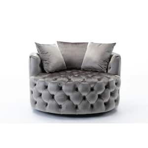 Silver Gray Velvet Swivel Tufted Accent Barrel Chair