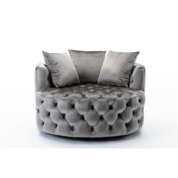 Silver Gray Velvet Swivel Tufted Accent Barrel Chair ZQD21917008 The Home Depot