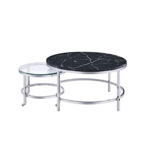 22 in. Virlana in Faux Black Faux Marble and Chrome Round Faux Marble Top End Table