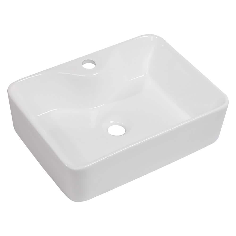 19'' White Gloss Rectangular Ceramic Vessel Sink