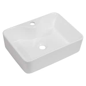 19 in. W x 15 in. D Rectangle White Ceramic Bathroom Vessel Sink Above Counter Porcelain Art Basin with Faucet Hole