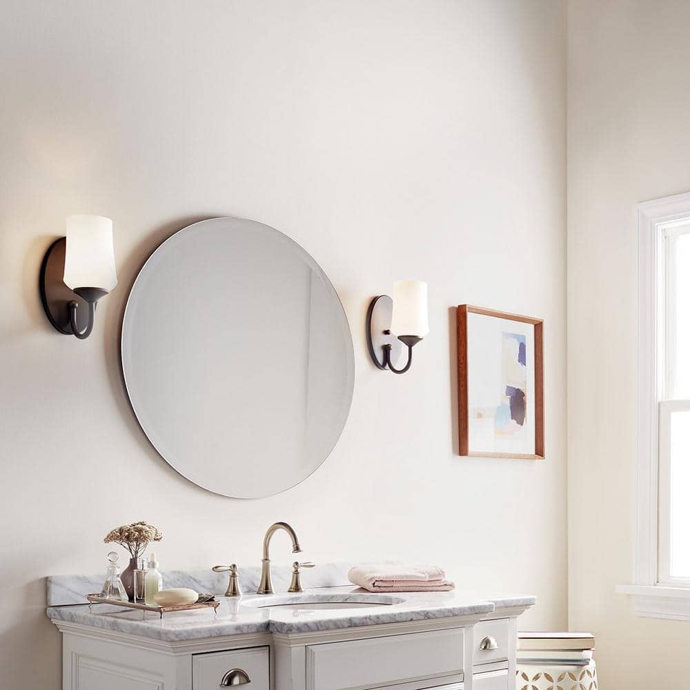 Aubrey 1-Light Olde Bronze Bathroom Indoor Wall Sconce Light with Satin Etched Cased Opal Glass Shade price history on PriceWatchPro