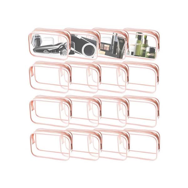 Peach Pink Clear Makeup Bags Bulk, TSA Approved Toiletry Bag for Travel, PVC Waterproof Travel Pouches