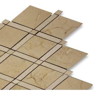 Grand Textured Crema Marfil 11 in. x 12 in. x 10 mm Polished Marble Mosaic Tile