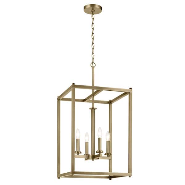 KICHLER Crosby 4-Light Natural Brass Contemporary Candle Foyer Pendant Light