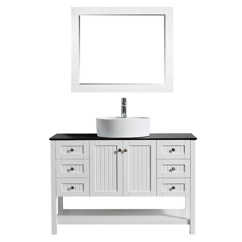 ROSWELL Modena 48 in. Bath Vanity in White with Tempered Glass Vanity