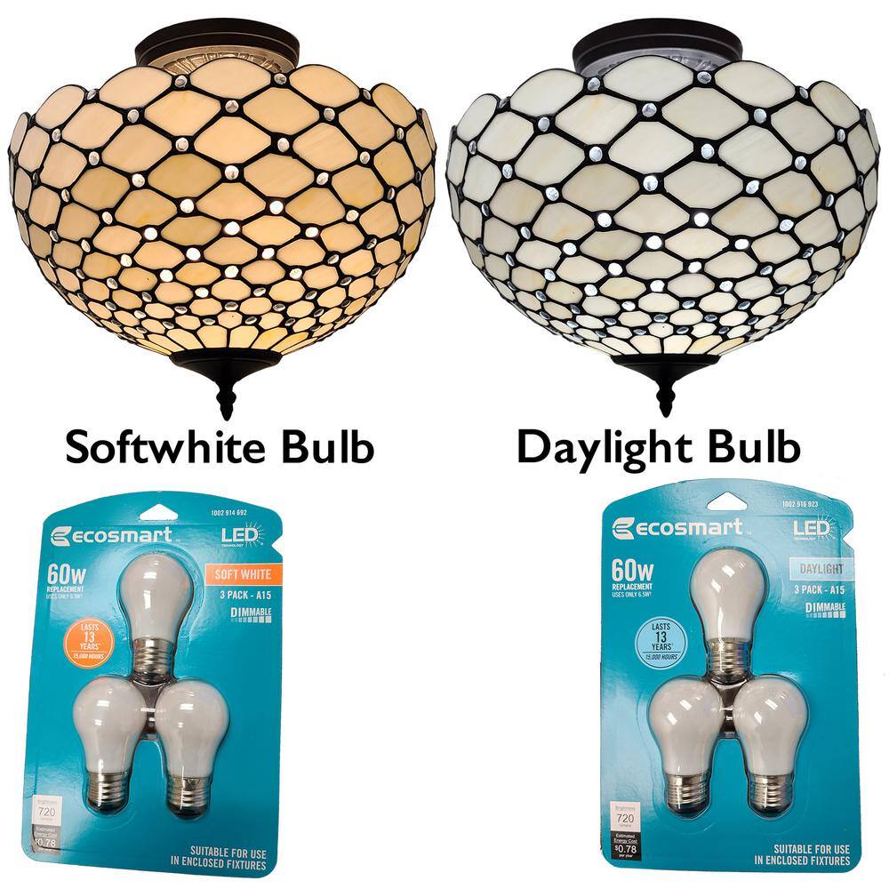 White Stained Glass Vintage Semi-Flush Ceiling Lamp