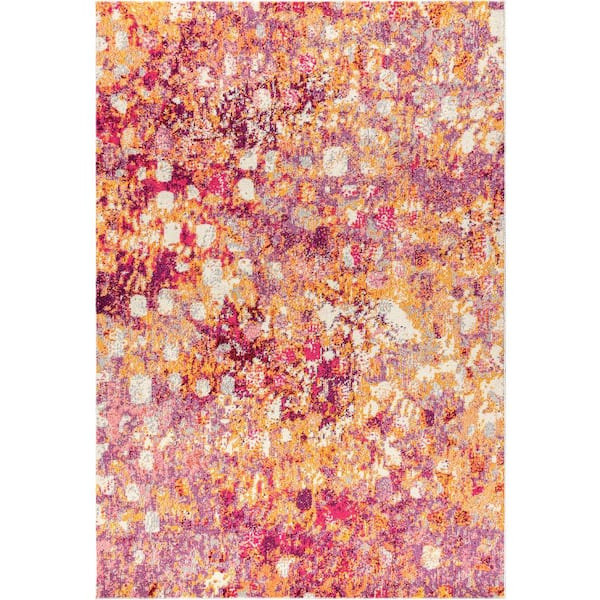 Contemporary Pop Modern Abstract Pink/Orange 5 ft. x 8 ft. Area Rug